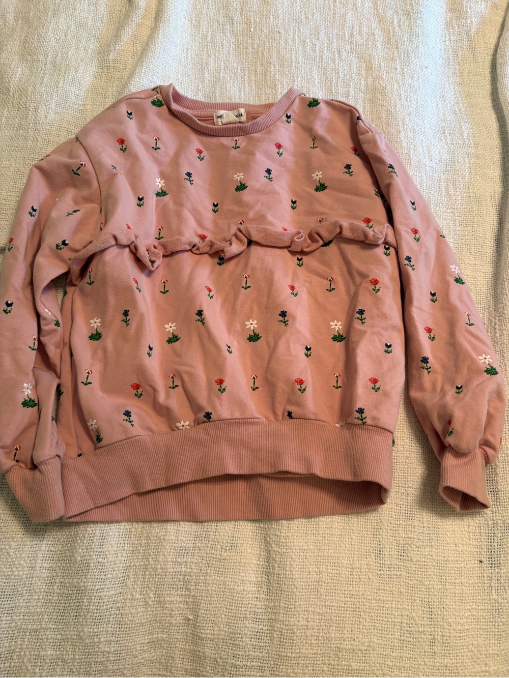 Miles the Label Girl’s Pink Floral Ruffle Sweatshirt size 6